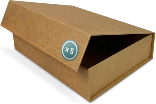 Verpackungswelt Geschenk-Box mit Deckel | 31 x 22 x 7 cm (5er Pack) | Geschenk-Karton mit Magnet-Verschluss | Perfekt für Geburtstag, Hochzeit, Weihnachten, Geburt | Geschenk-Verpackung in Braun