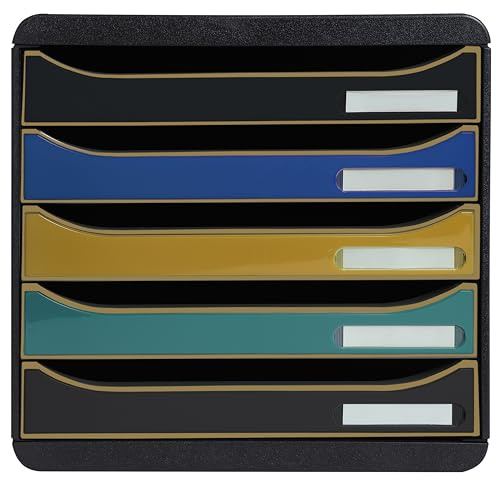 Exacompta 309505D Premium Ablagebox NeoDeco mit 5 Schubladen für DIN A4+ Dokumente. Stapelbare Schubladenbox mit hoher Kapazität für mehr Platz auf dem Schreibtisch Big Box Plus EcoBlack Schwarz