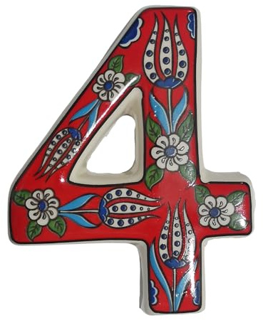 Yilmazel Placa de Número de Casa de Cerámica Hecha a Mano, Letrero Floral para Puerta Exterior y Pared