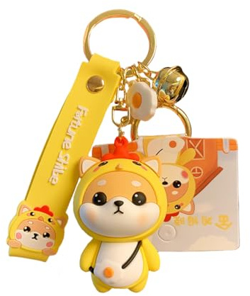 Porte-clés mignon zodiaque chinois porte-bonheur animaux de dessin animé Shiba Inu porte-clés en PVC souple sac à dos porte-clés voiture pendentif pour femmes filles, Poule, taille unique