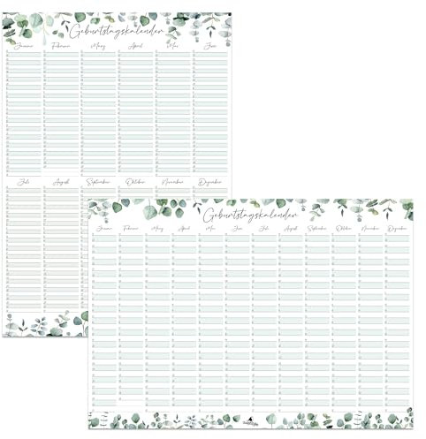 Eukalyptus Geburtstagskalender immerwährend I DIN A2 Wandkalender jahresunabhängig