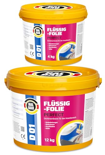 Flüssigfolie Profi 16kg, Flüssiggummi für Innen, Wassersperre unter Fliesen, Bad, Dusche, Abdichtung, Halbau D01