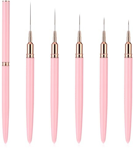 WLLHYF Juego de 5 pinceles para delineador de uñas rosa, pinceles de pintura de uñas para líneas largas, detalles, juego de herramientas de dibujo fino de 7 mm/9 mm/11 mm/15 mm/25 mm