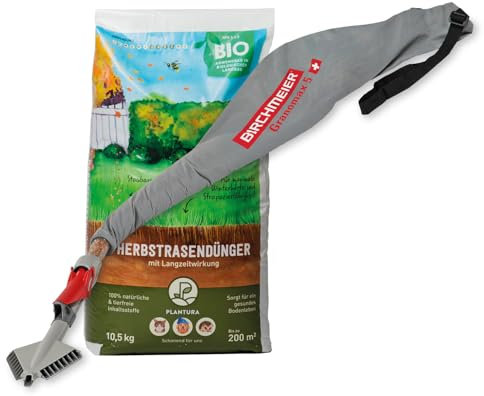 Plantura Bio-Herbstrasendünger, 10,5 kg für 200 m² + Birchmeier Granomax 5 Streugerät