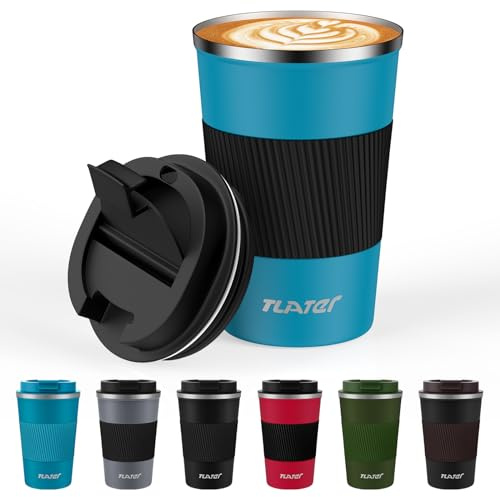 Termo para Cafe, Tlater 380ml/13oz Vaso Termico Cafe para Llevar con Tapa - Taza Termo - Acero Inoxidable al Vacío de Doble pared Cafe Pequeño para Bebidas Frías y Calientes, Café, Agua y Té