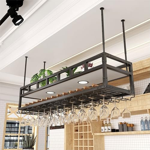 Weinregal Metall Flaschenregal Schmal Wine Rack Bar Regal Wand mit Licht und Weinglashalter Barschrank Minibar Vitrine Hängend Weinschrank Weinflaschenhalter Getränkeregal für Esszimmer Home Bar(Color