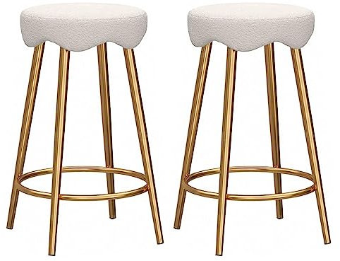 ASHSDI Barhocker Barstuhl Samt-Barhocker Im 2er-Set Mit Rückenlehne Und Eisenbeinen, Küchen-Barhocker Für Die Frühstückstheke Zu Hause Küchenstuhl Thekenstühle(White+Gold)