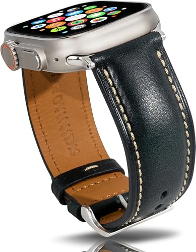 Gomvadr Cinturini in Pelle Compatibili con Apple Watch 38 mm 40 mm 41 mm 42 mm 44 mm 45 mm 49 mm, Cinturino in Pelle per Uomini Ultra Serie 9 8 7 6 5 4 3 2 1, 42mm 44mm 45mm, Pelle, Senza Gemstone