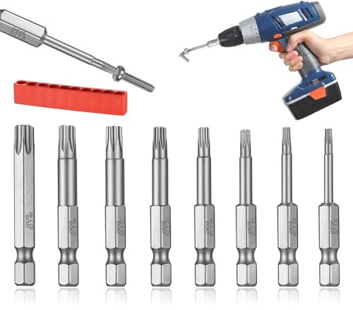 Set di punte Torx T8 T10 T15 T20 T25 T27 T30 T40, cacciavite Torx con punte magnetiche, lunghezza 50 mm, fusto esagonale da 1/4