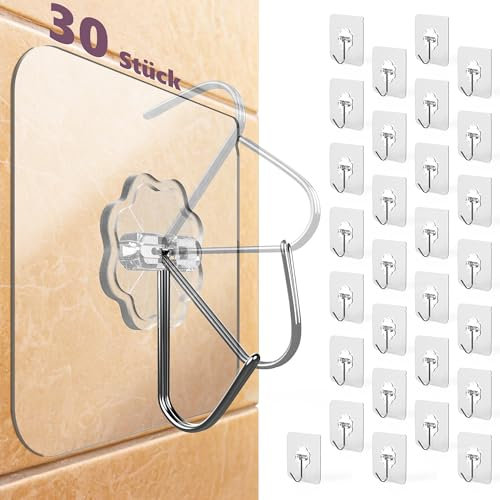 4smile Ganci Adesivi - 30 peezi Trasparenti Autoadesivo Appendino, Asciugamano da tè Cucina, Appendi Porta Asciugamani, girevole a 180°, ideali per cucina, bagno, decorazione