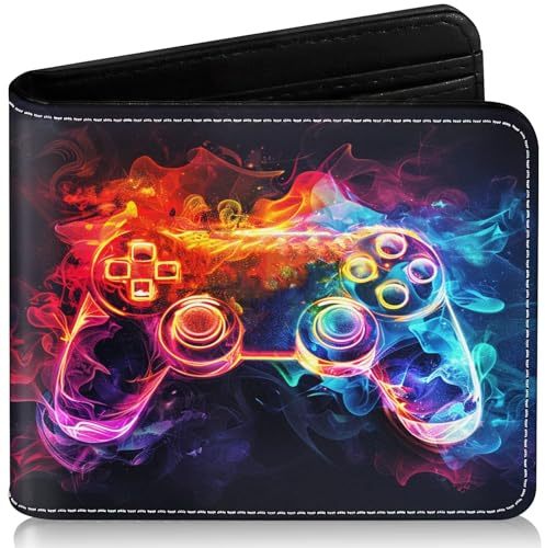 Boys Novelty Wallets Game Controllers Pattern , Funny Boys Gamer Wallets for Kids Ages 5-7 8-10 9-12 13-15 with Credit Id Card Cash Holder Black Rfid Blocking Zipper For Teen Birthday Christmas Gifts