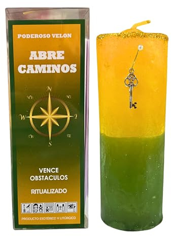 Velón de Abre Caminos para Vencer Obstáculos | Velón Ritualizado para Abrir Caminos, Resolver Situaciones, Desatrancar y Prosperar | Con Amuleto de Llave, Alfiler y Oración.
