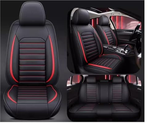 DUBOM Full Set Auto Sitzbezüge FüR Smart Fortwo Forfour 453 451 450 2000-2024, Wasserdichter Leder-Autositzbezug, Seasons Protectors VerschleißFest, 5-Sitzer Autositzbezug Universal(C(Red))