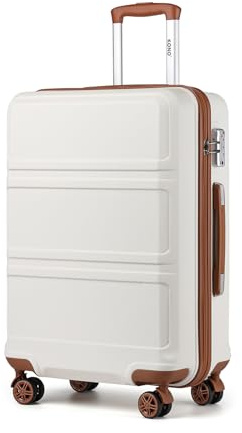 KONO Koffer & Trolleys Mittelgroß 24 Zoll Leicht ABS+PC Hartschalenkoffer mit TSA-Schloss Reisekoffer mit 4 Rollen Rollkoffer 65×44×25.5cm, Cremeweiß