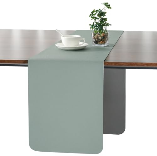 Myir JUN Tischläufer Outdoor Tischläufer Modern doppelseitig Kunstleder | Abwaschbar wasserdicht rutschfest für Geburtstag Urlaub Party und zur Dekoration verwendbar 30 X 183 cm(Grau Salbeigrün)