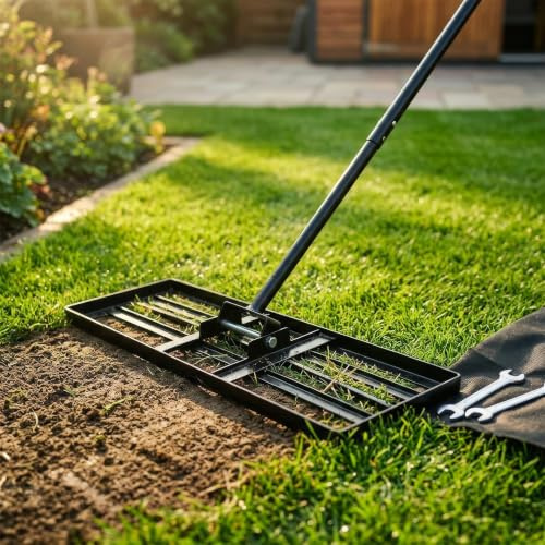 Harbour Housewares Heavy Duty Steel Lawn Levelling Rake 106cm x 25cm - Extra Wide Garden Lawn Leveller with 1.7m Handle - Soil Spreader, Topdressing Rake & Turf Preparation Landscaping Tool