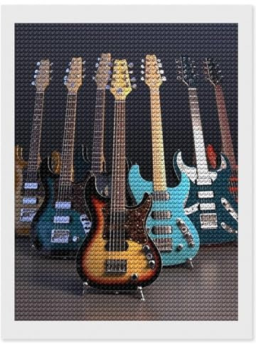RTFGHJS Cooles Diamant-Malset für E-Gitarre, DIY Leinwand Kunst Dekor mit Bohrstift, Tablett und Wachs, wasserfest, funkelnde Wandkunst, für Heimdekoration, Geburtstage, Weihnachten