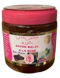 Jabón Beldi de rosa de 200 g - Jabón tradicional marroquí, Exfoliante y cuidado de la piel