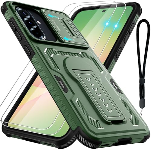 Iokmax for Samsung Galaxy A37/A56/A36 5G Case with 2 Pack Screen Protector | Upgrade Slide Camera Cover & Kickstand, Lanyard Strap, Military Grade Shockproof Heavy Duty Robust Bumper Phone Case, Green
