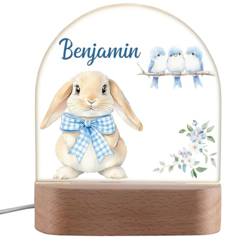 polar-effekt LED-Nachtlicht dimmbar für Kinder personalisiert mit Name - ideal als Taufgeschenk - Licht in 3 Stufen einstellbar - mit USB-Kabel - Motiv Hase