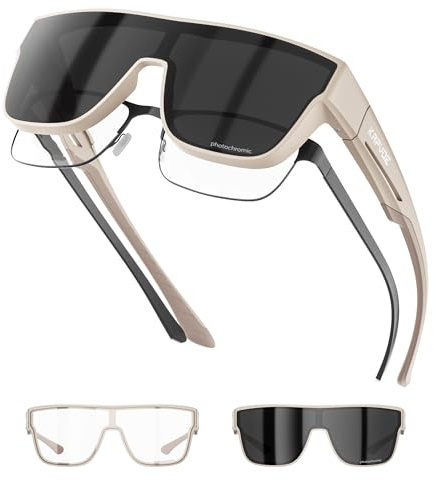 KAPVOE Selbsttönend Photochromatische Sonnenbrille UV400 Schutz Überziehbrille für Brillenträger übergroße Quadratische Sonnenbrille für Damen und Herren TR90 Rahmen Golfen Fahren Angeln Fahrradbrille