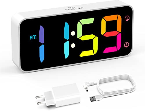 HOMVILLA Reveil, Réveil Numérique avec Grand écran LED,5-100% Luminosité, 90-120 DB Volume, 2 Alarmes, 12/24H, Fonction Snooze,Port de Recharge USB,(Adaptateur Inclure)