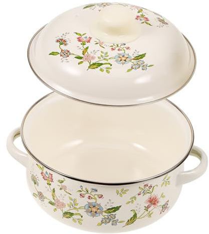 STOBAZA Olla Esmaltada para Cocina Resistente Altas Temperaturas con Mango Antiquemaduras Cazuela Multifuncional para Guisos y Sopas para Inducción y Gas Doméstico