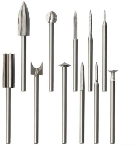 Eawfgtuw 11 Pcs Wood Carving Drill Bits 1/8 Inch Shank for Rotary Tool Engraving Woodworking with Burr Storage Box Woodcraft Drilling Tools Carving Kit