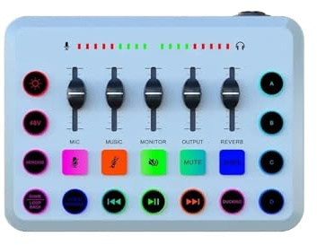 Live Sound Card 5-Channel Mixer Streaming Sound Card Audio Mixer Professional Studio Recording Kit(White)