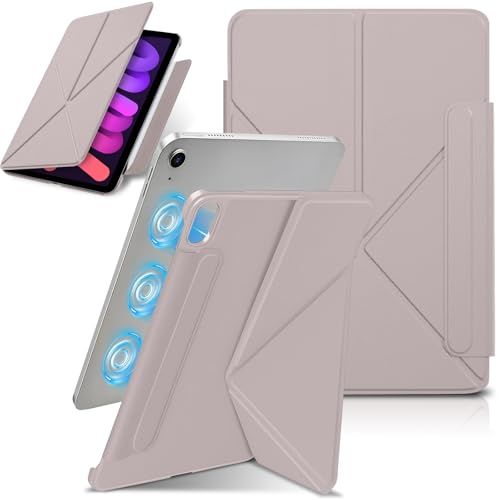 Hinnwer Funda para iPad Mini 7 (A17 Pro, 2024) / Mini 6 (2021), Delgada Cuero Capa con Bloqueo Magnético, iPad Carcasa con Soporte Plegable Cubierta y Auto-Reposo/Activación, Compatible Pencil (Rosa)