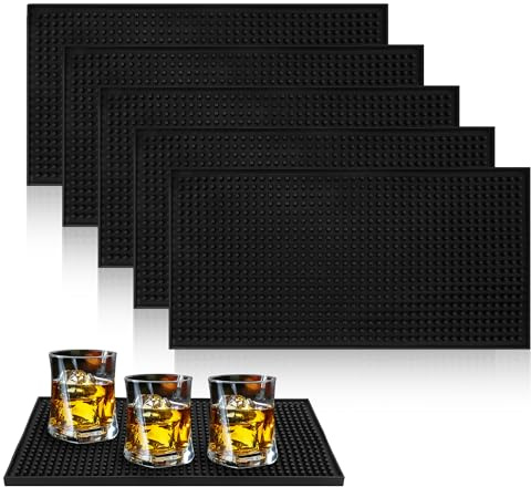 AZKEEGREY Black Bar Mats for Home Pub, 12 x 6 inch, 5 Pcs | Non-Slip, Large Rubber Bar Runners, for Cocktail Bartender Kitchen Countertop Coffee Table
