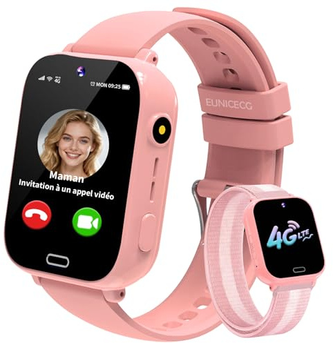 EUNICECG 4G Montre Connectée Enfant GPS Tracker Traceur Téléphone Appel Vidéo Chat Vocal SOS Jeux Réveil Calculatrice - Digitale Montre Enfant Garçon Fille Cadeau Anniversaire