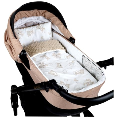 Babylux Babydecke Minky PLÜSCH Kuscheldecke 75x60cm + Kissen 35x30cm | 2-TLG Set für Kinderwagen, Wiege, Babyschale, Neugeborene (MP138 - Beige + Bären)