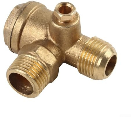 Air Compressor Check Valve 3-Port Brass Male Threaded Connector for 20mm Air Pressure Tank and Compressor Piston Pump, Gold, 1 Pack