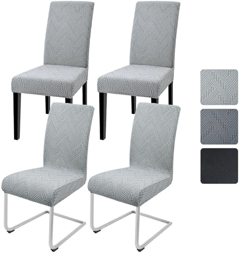 Alishomtll Stuhlhussen 4er Set Jacquard Stuhlbezug Stuhlhussen Schwingstühle Elastische Hussen für Stühle Abnehmbarer Esszimmer Stuhlbezüge Freischwinger für Küche Restaurant Hotel Bankett (Hellgrau)