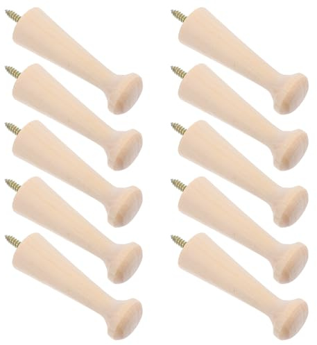 VILLCASE 10Pcs Solid Wood Coat Hooks Wall Pegs for Hanging Clothes and Hats, Screw-in Wooden Shaker Pegs Rack for Entryway and Bedroom Storage