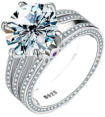 5ct Moissanite förlovningsring for kvinnor D färg VVS1 925 sterling silver diamantringar vigselringar med certifikat(White,8)