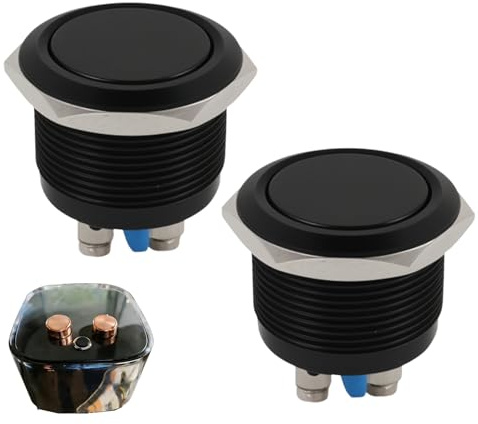 2 Stück 22mm Momentan-Drucktastenschalter, IP65, wasserdichter Push Button Schalter aus Aluminium, SPST 1NO mit Schraubklemme für 12–250 V, Panelmontage