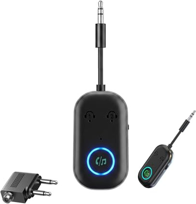 Bluetooth Transmitter Empfänger, 2026 Neu Bluetooth 5.3 Transmitter, 2 in 1 Bluetooth Sender Klinke, Blue-Tooth Splitter für 2 Kopfhörer, Adapter Klinke 3,5 für Kopfhörer,Auto, Audio System,TV Schwarz