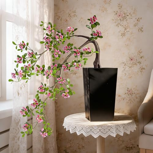 Large Artificial Bonsai Tree Artificial Flowering Tree Indoor Faux Decorative Plant for Living Room Home Office Décor Lifelike Branching & Natural Leaf Color Tree Madagascar Almond Style (Rose Red)