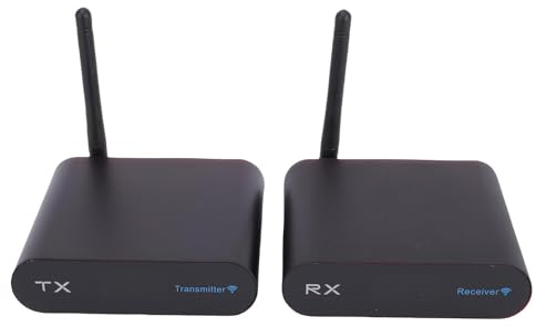 SUNGOOYUE Transmisor Receptor AV Inalámbrico, 5.8GHz 8 Canales Largo Alcance 400m, con Pantalla Digital y Tecnología Anti Interferencias, para Transferencia de y Video PAL NTSC (Enchufe de la UE)