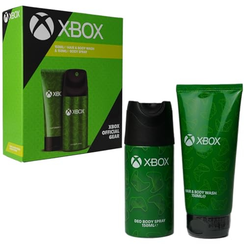 Xbox Official Gear Gift Set, Deo Body Spray 150ml and Hair & Body Wash 150ml, 2 Piece
