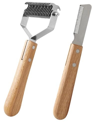 2-Piece Undercoat Rake Dog Grooming Set, Large Dematting Comb and Brush