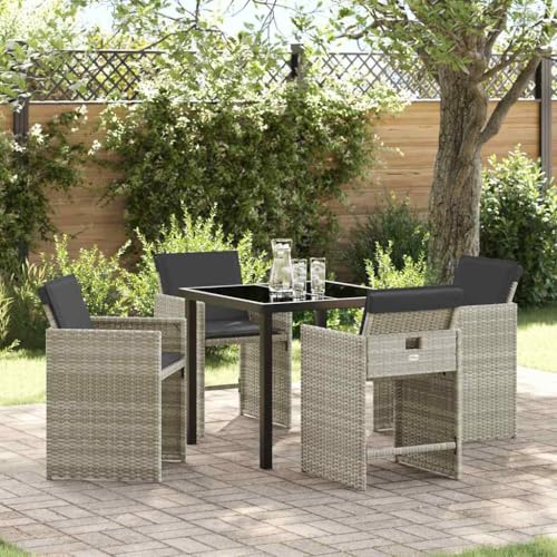 Set da pranzo da giardino 5 pezzi, set da pranzo da terrazza grigio in polyrattan, tavolo e sedie da giardino in polyrattan comodi schienali e gambe in acciaio, piano del tavolo in vetro,