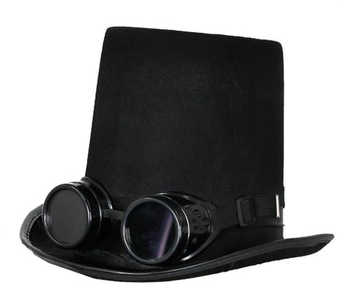 Steampunk schwarzer Satin-Glockenhut mit Brille, Gothic-Kostüm, viktorianisches Accessoire, Festival, Halloween, Schwarz