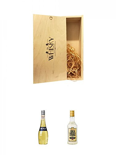 1a Whisky Holzbox für 2 Flaschen mit Schiebedeckel + Bols Elderflower Holunderblüten Likör 0,7 Liter + Bols Gold Strike Zimtlikör mit echtem Blattgold Holland 0,5 Liter