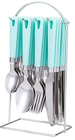 Cutiset Ménagère 25 pièces en acier inoxydable avec panier suspendu 25-Piece Vert