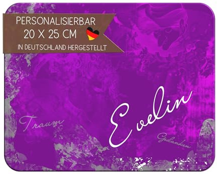 CreaDesign, Frühstücksbrettchen Kinder mit Namen personalisiert, Brettchen Kinder Kunststoff Traum Lila, Antirutsch-Noppen, Größe 20 x 25 cm