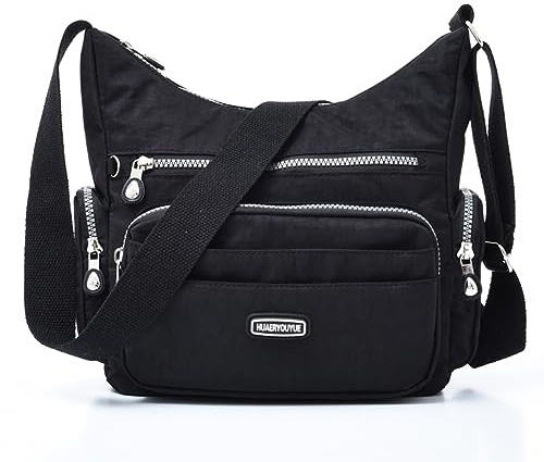 Estwell Bolso Bandolera Mujer Impermeable Bolso de Hombro Moda con Múltiples Bolsillos Casual Crossbody Bolso Bolsa de Cuerpo Cruzado para Escuela Viaje Uso Diario, Negro
