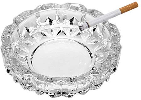 Round Heavy Duty Glass Smoking Ashtray for Indoor and Outdoor Home Office Tabletop Decoration 4.8 Diameter